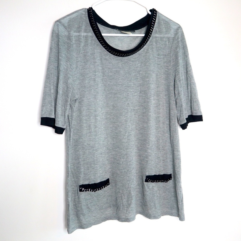Erin Kleinberg chains gray and black short sleeve t-shirt top loose fit size M